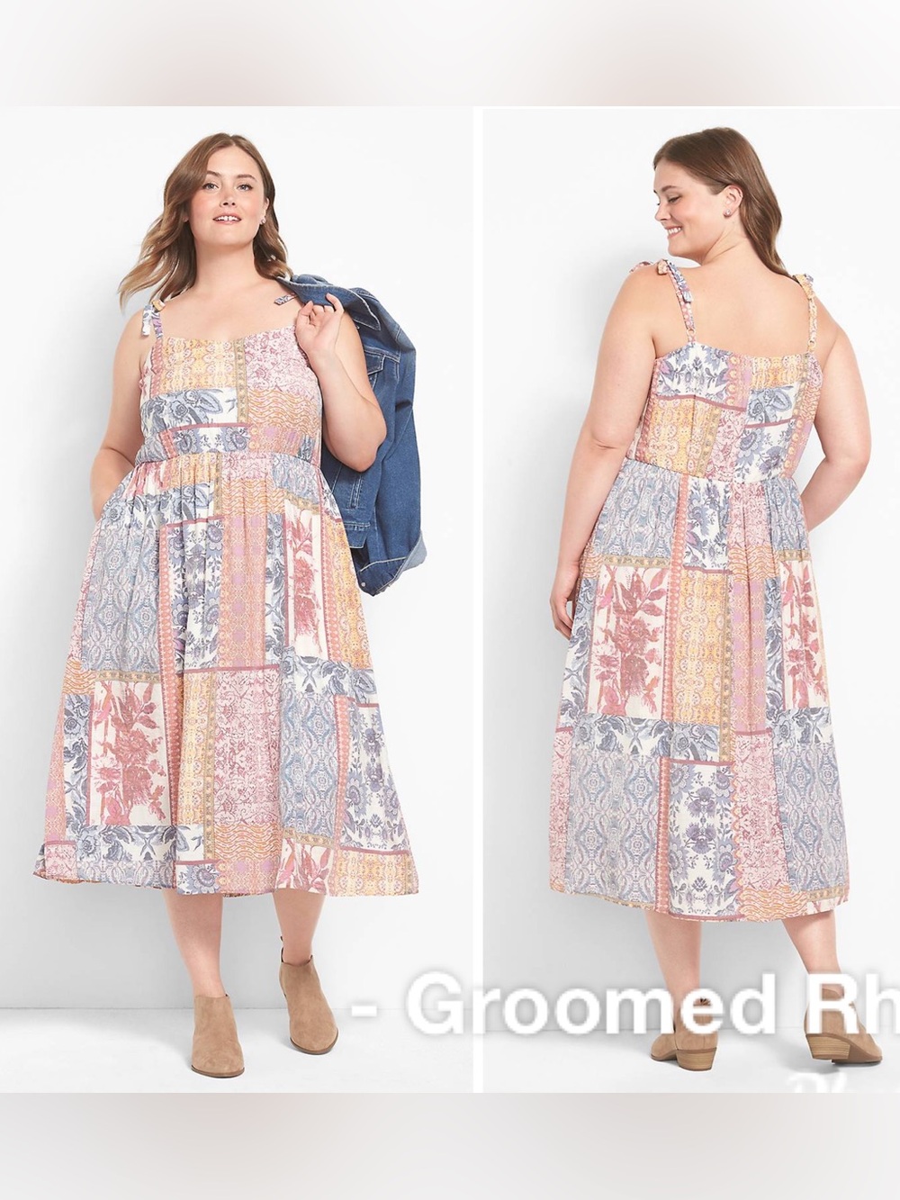 Lane Bryant Patchwork Sweetheart Neck Shoulder Tie Dress Size 16